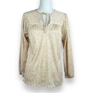 Vintage Dead Stock Pretty Tops Geometric Line Print Cream Blouse Keyhole Neck